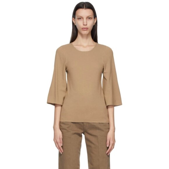 LEMAIRE Brown Crêpe Jersey Three-Quarter Sleeve T-Shirt size M - Picture 1 of 8